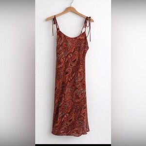 Intimately Free People Red Paisley Tie Strap Midi Dress Boho Slip XS
